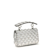 Valentino Garavani Silver Laminated Leather Shoulder Bag