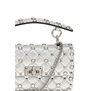 Valentino Garavani Silver Laminated Leather Shoulder Bag