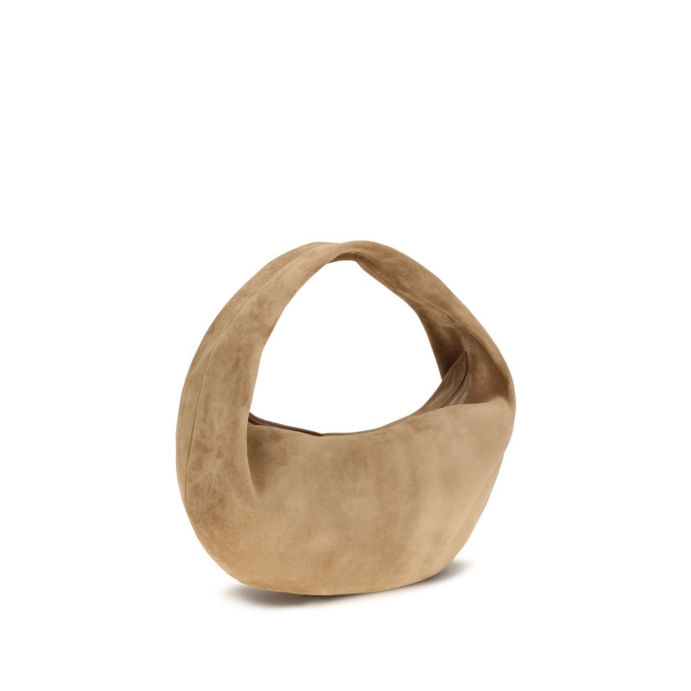Khaite Beige Calf Suede Hobo Shoulder Bag