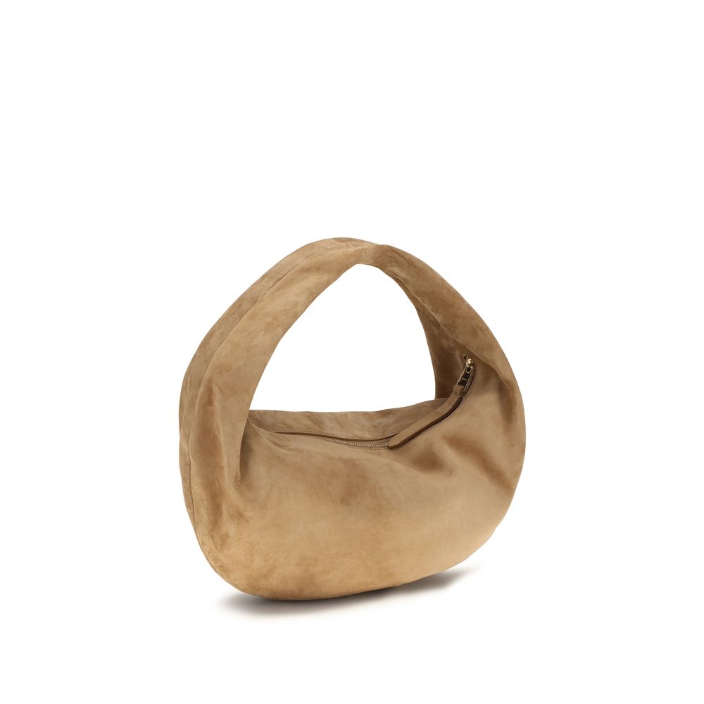 Khaite Beige Calf Suede Hobo Shoulder Bag