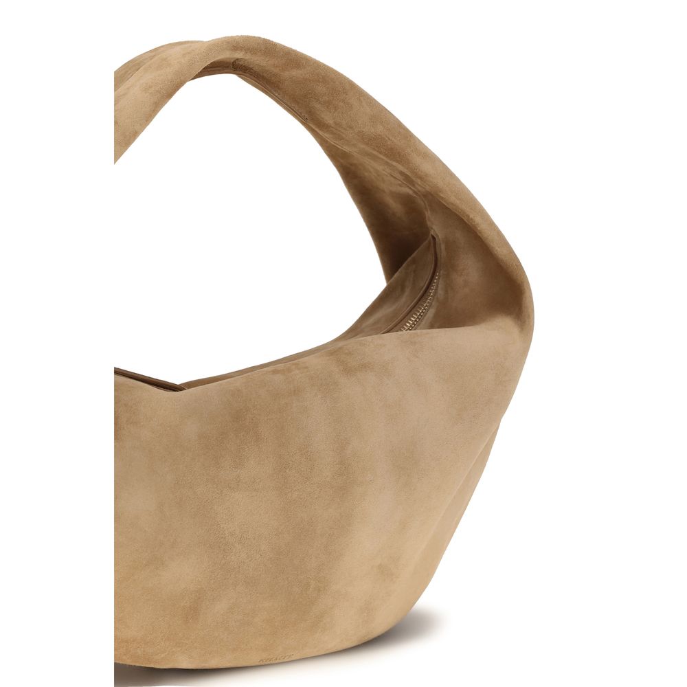 Khaite Beige Calf Suede Hobo Shoulder Bag