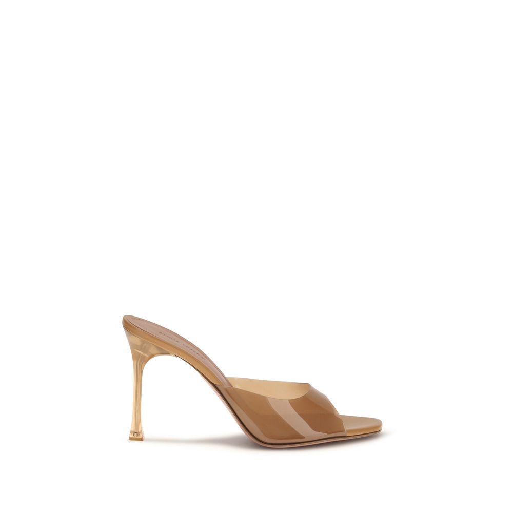 Amina Muaddi Beige PVC Stiletto Heel Sandals