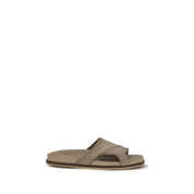 Santoni Beige Calf Leather Flat Sandals