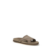 Santoni Beige Calf Leather Flat Sandals