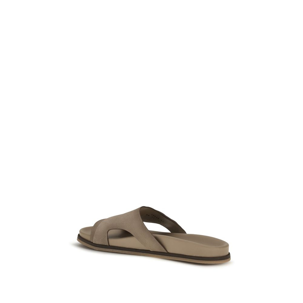 Santoni Beige Calf Leather Flat Sandals