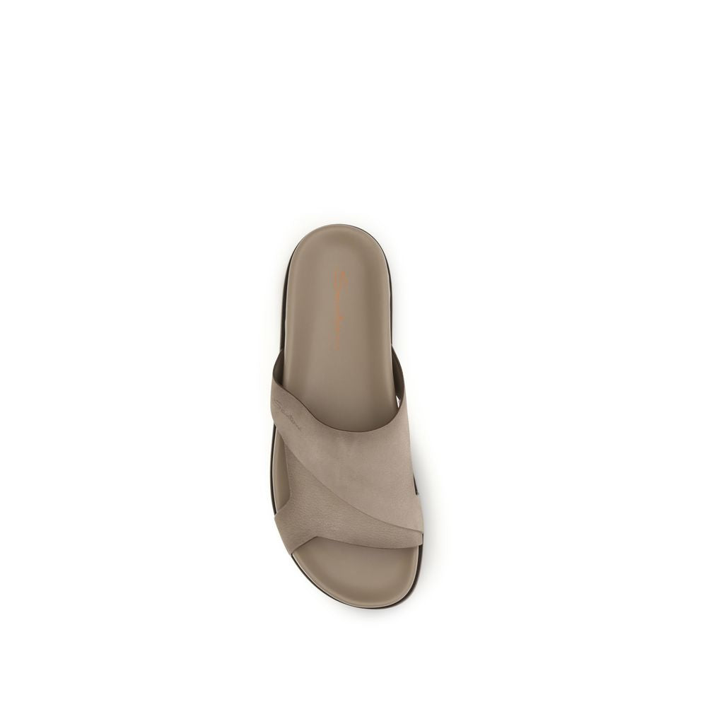 Santoni Beige Calf Leather Flat Sandals