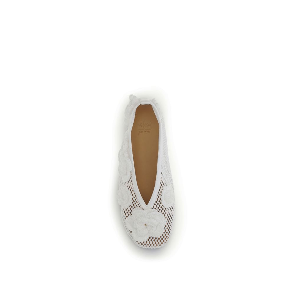 Ganni White Mesh Ballet Flats