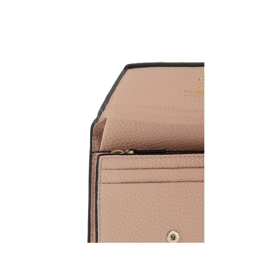 Valentino Garavani Pink Calf Leather Flap French Wallet