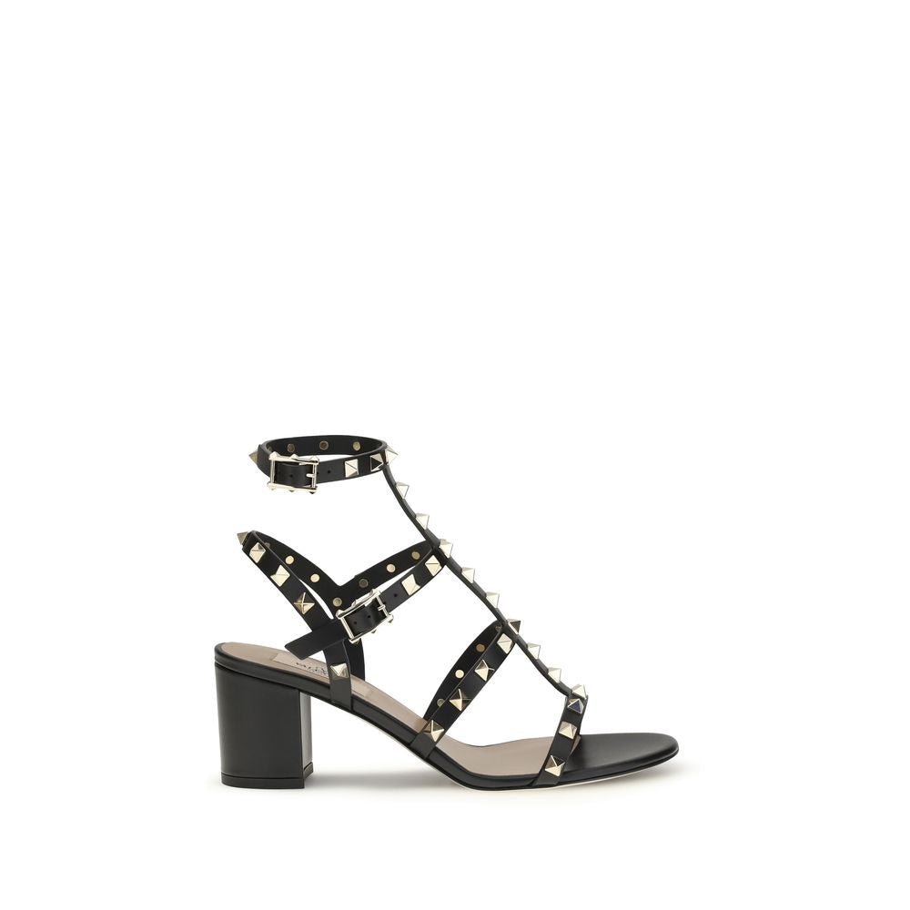 Valentino Garavani Black Calf Leather Stiletto Heel Sandals