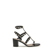 Valentino Garavani Black Calf Leather Stiletto Heel Sandals