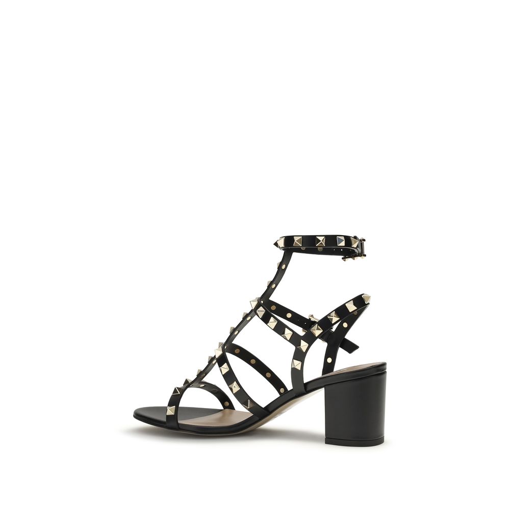 Valentino Garavani Black Calf Leather Stiletto Heel Sandals
