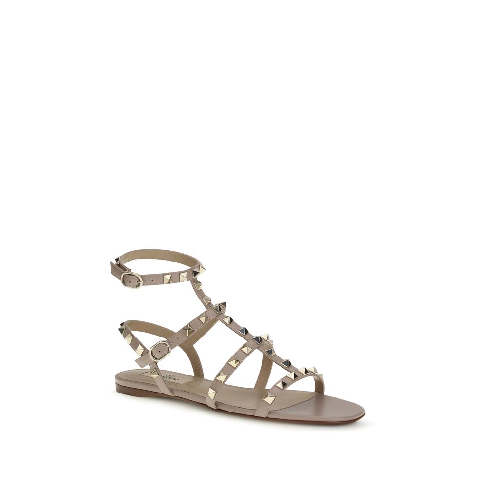 Valentino Garavani Pink Calf Leather Flat Sandals