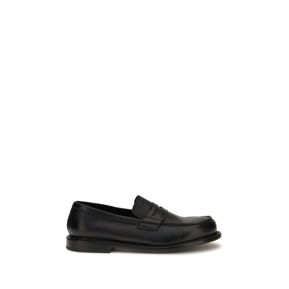 Premiata Black Calf Leather Slip-On Loafers