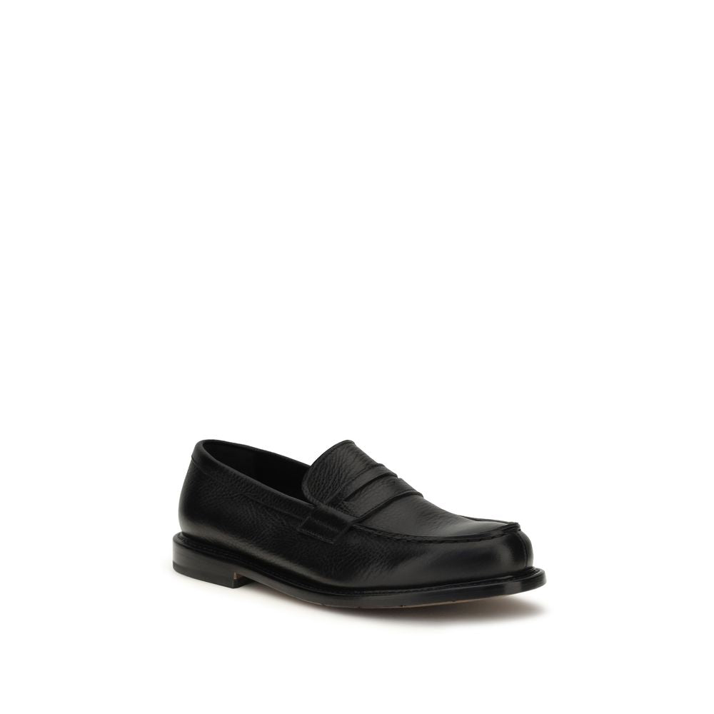 Premiata Black Calf Leather Slip-On Loafers