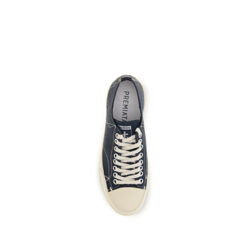 Premiata Blue Calf Leather Low Top Sneakers