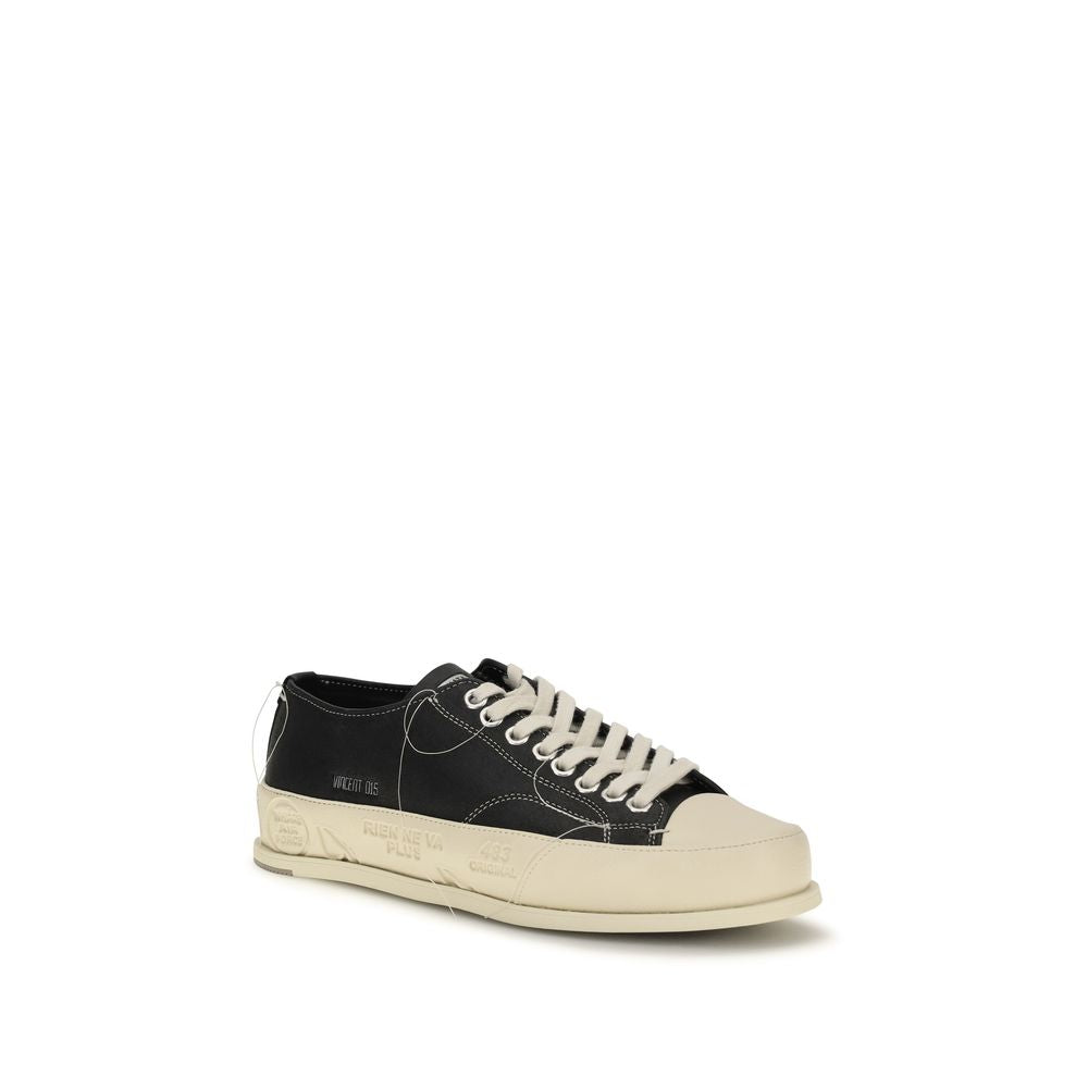 Premiata Black Calf Leather Low Top Sneakers