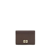 Ganni Brown Grained Leather Flap Card Holder