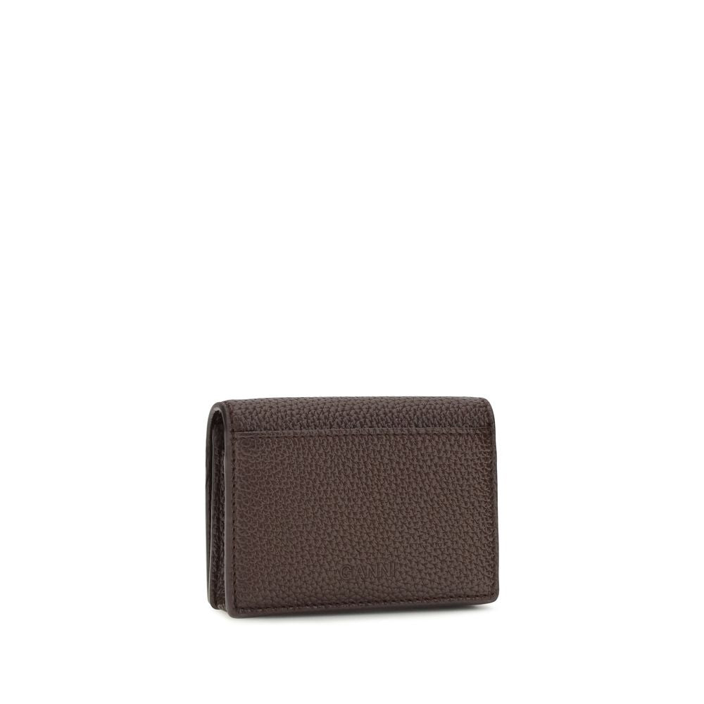 Ganni Brown Grained Leather Flap Card Holder