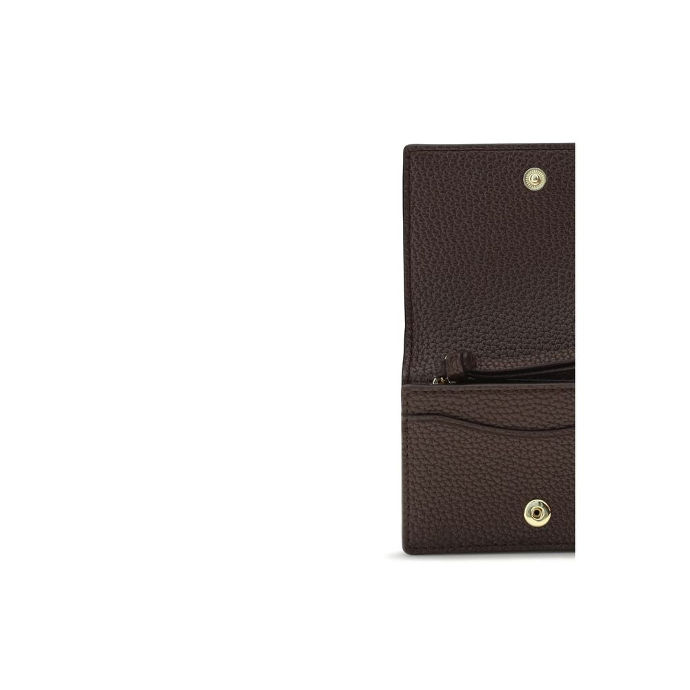 Ganni Brown Grained Leather Flap Card Holder