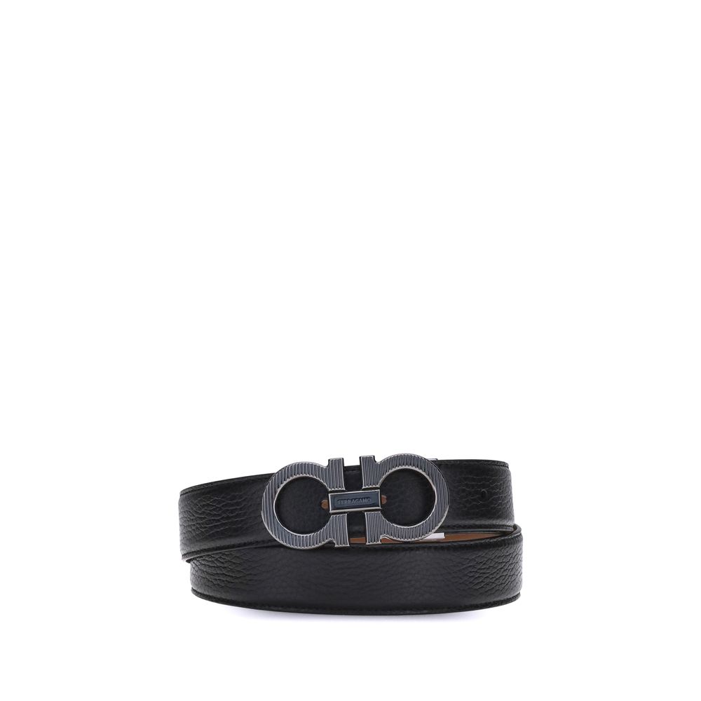 Ferragamo Black Calf Leather Reversible Belt