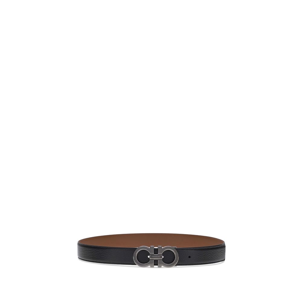 Ferragamo Black Calf Leather Reversible Belt