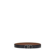 Ferragamo Black Calf Leather Reversible Belt