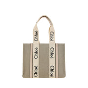 Chloé Beige Linen Woody Shoulder Bag