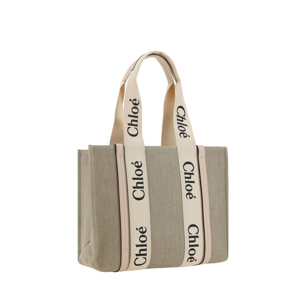 Chloé Beige Linen Woody Shoulder Bag