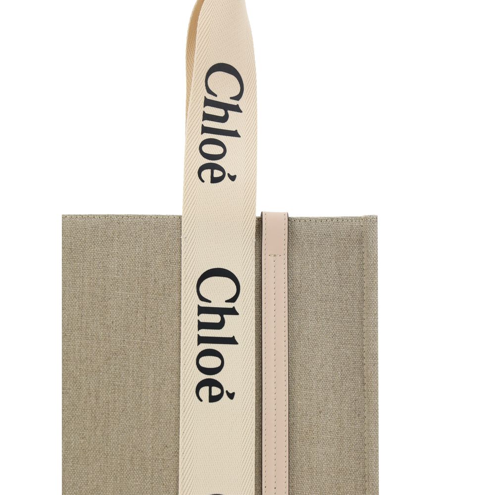 Chloé Beige Linen Woody Shoulder Bag