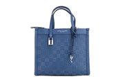 Marc Jacobs Blue Perforated Pebbled Leather Mini Grind Crossbody Tote Bag