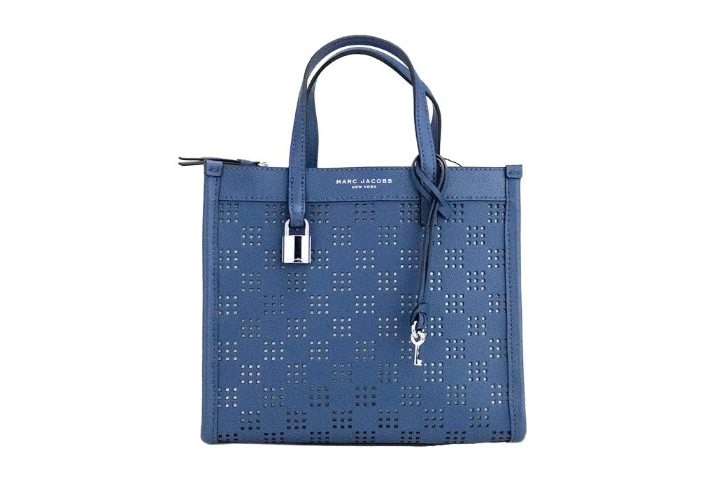 Marc Jacobs Blue Perforated Pebbled Leather Mini Grind Crossbody Tote Bag