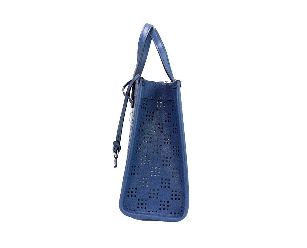 Marc Jacobs Blue Perforated Pebbled Leather Mini Grind Crossbody Tote Bag