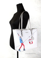 Michael Kors White Leather PVC Carryall Tote