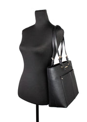 Michael Kors Black/Silver Faux Leather Jet Set Travel Tote
