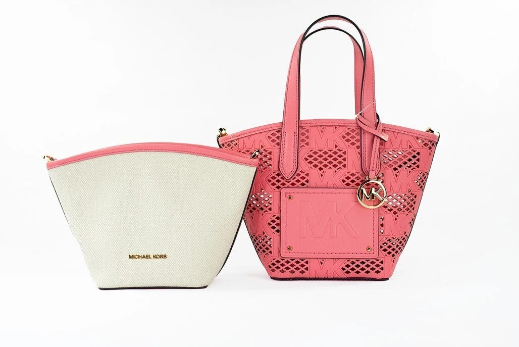 Michael Kors Kimber Small Tea Rose Vegan Leather 2-In-1 Zip Tote Messenger Bag