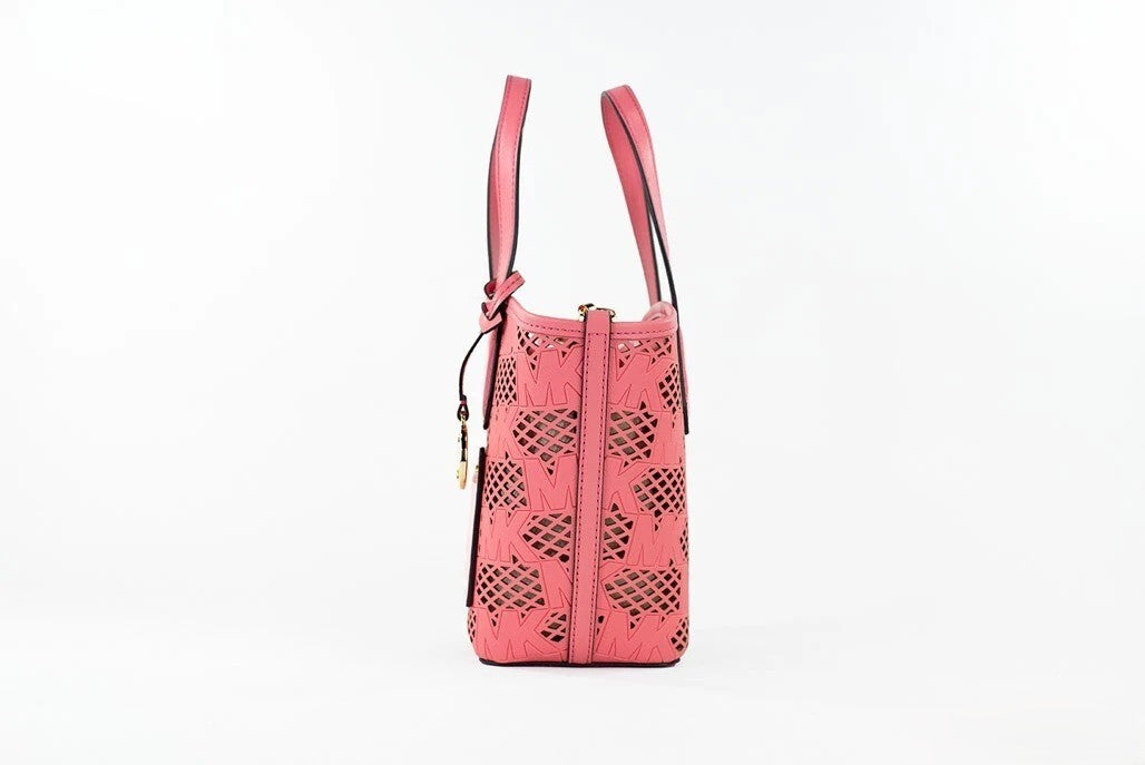 Michael Kors Kimber Small Tea Rose Vegan Leather 2-In-1 Zip Tote Messenger Bag