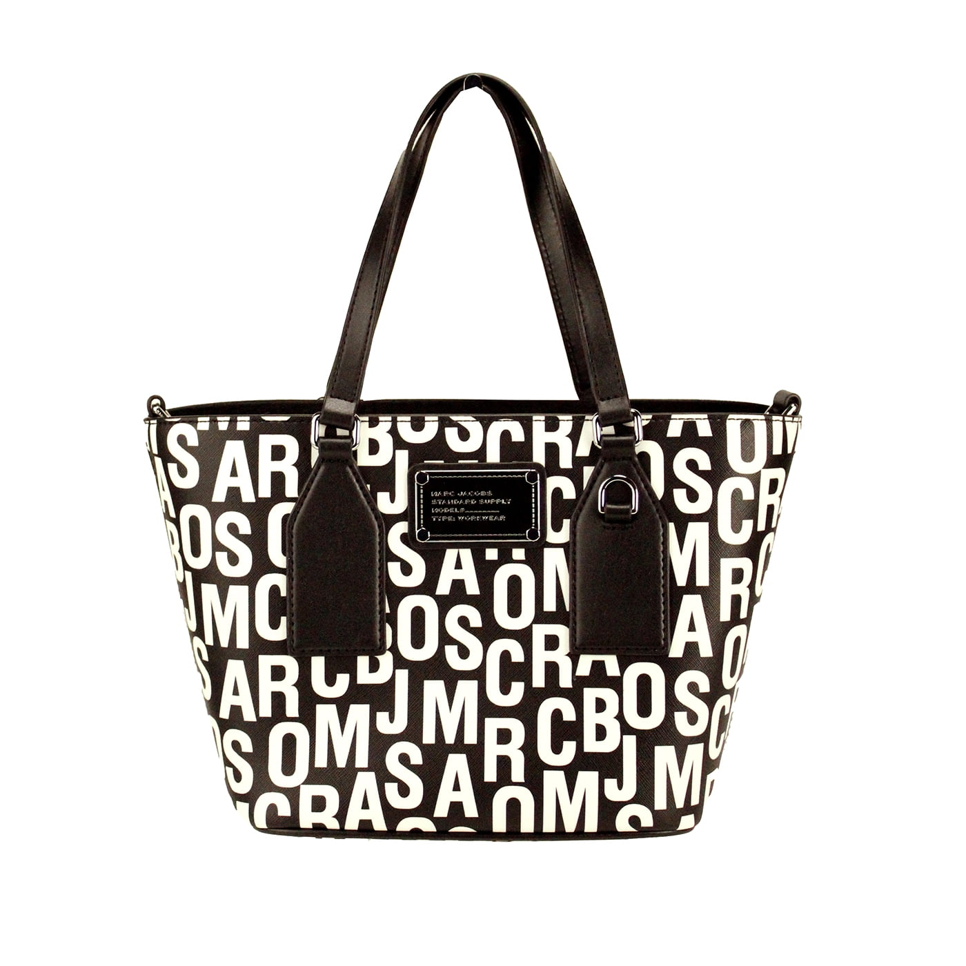Marc Jacobs Black White Monogram Saffiano Leather Tote Crossbody Bag