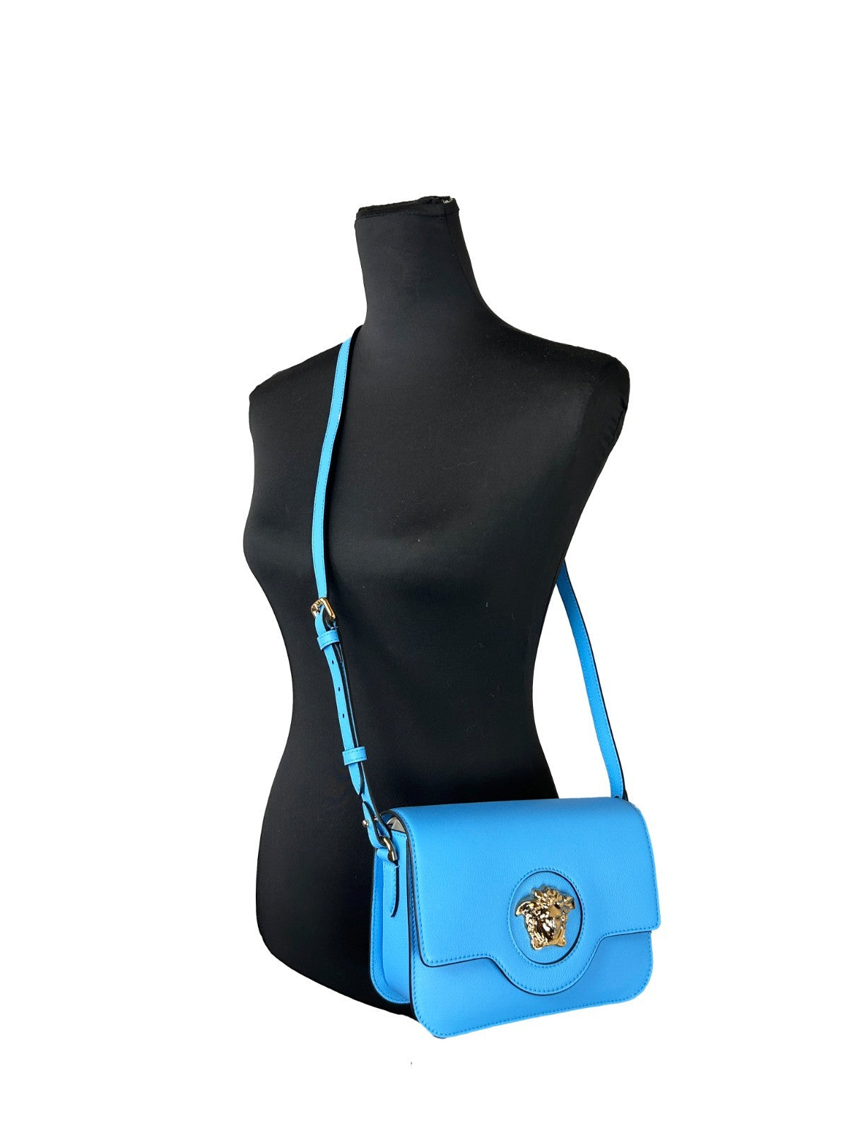 Versace La Medusa Blue Leather Shoulder Crossbody Bag