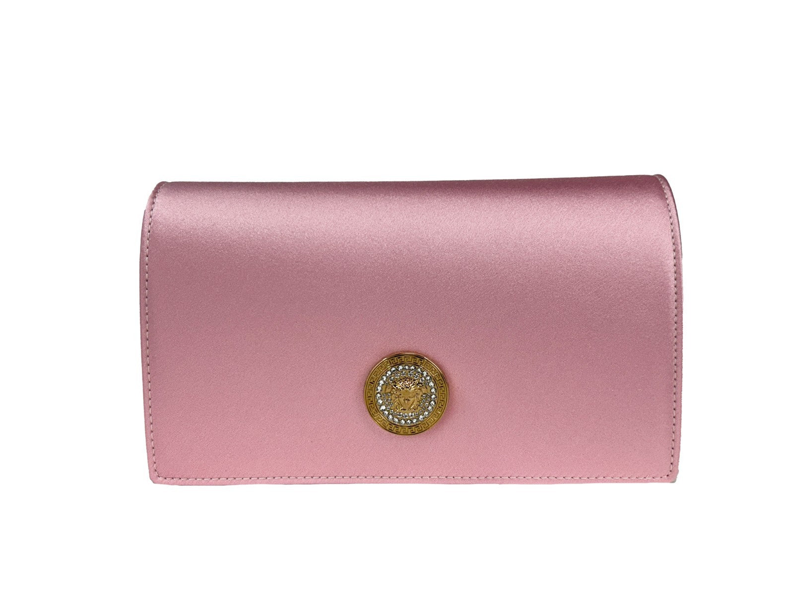 Versace Medusa Crystal Satin Mini Chain Crossbody Bag Pink
