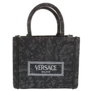 Versace Black Extra Small Athena Shopping Bag in Jacquard and Calf Leather