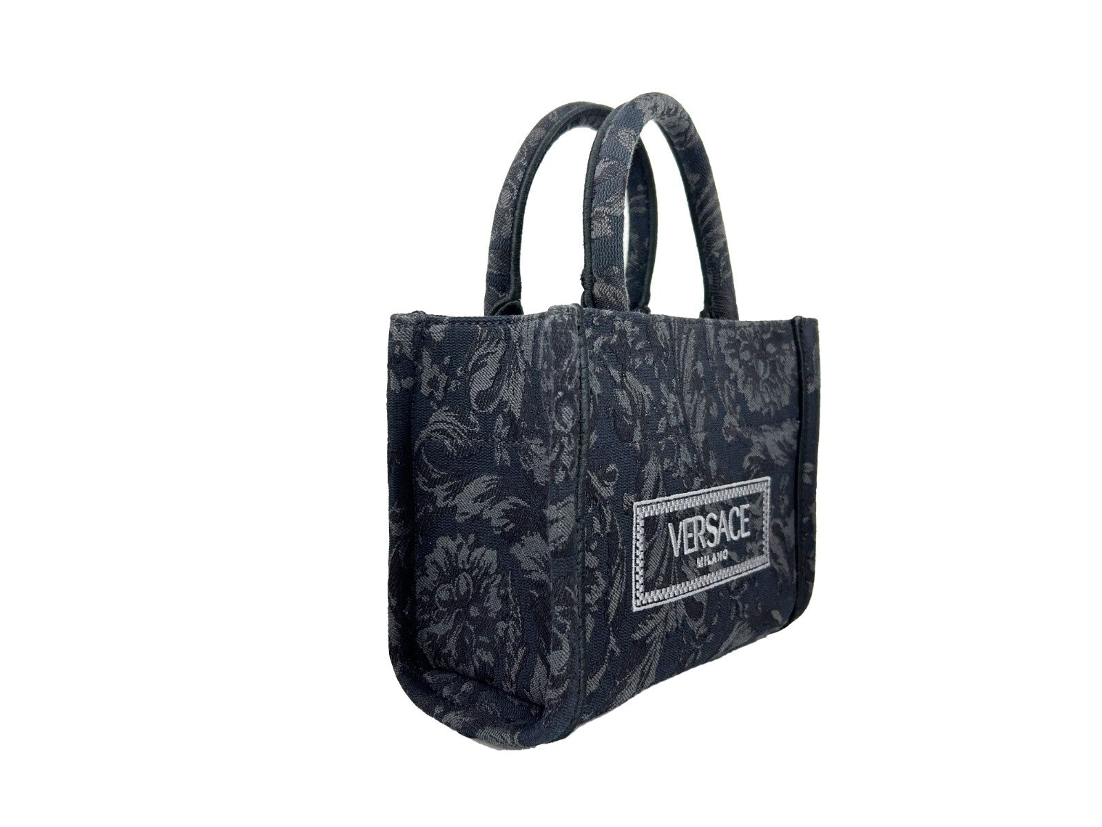 Versace Black Extra Small Athena Shopping Bag in Jacquard and Calf Leather