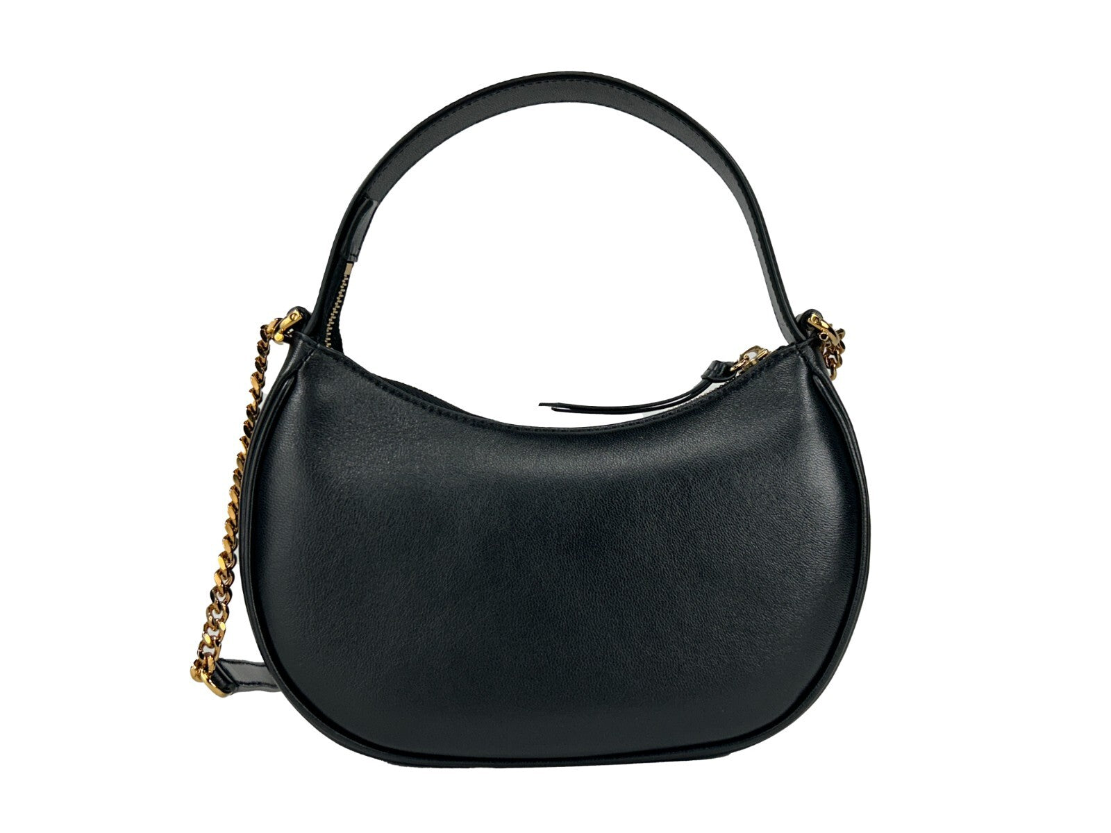 Versace Black Leather Half Moon Chain Crossbody Bag