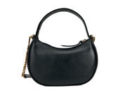 Versace Black Leather Half Moon Chain Crossbody Bag