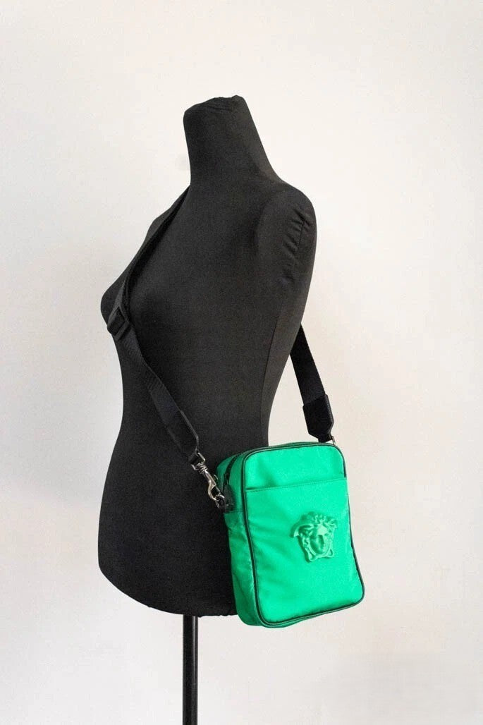 Versace Small Bright Green Nylon Medusa Crossbody Bag