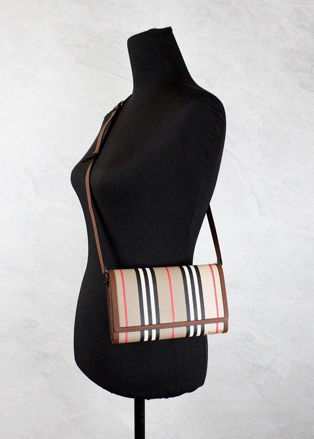 Burberry Hannah Icon Stripe E-Canvas Leather Wallet Crossbody Bag