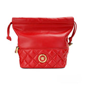 Versace Red Quilted Leather Drawstring Shoulder Bag