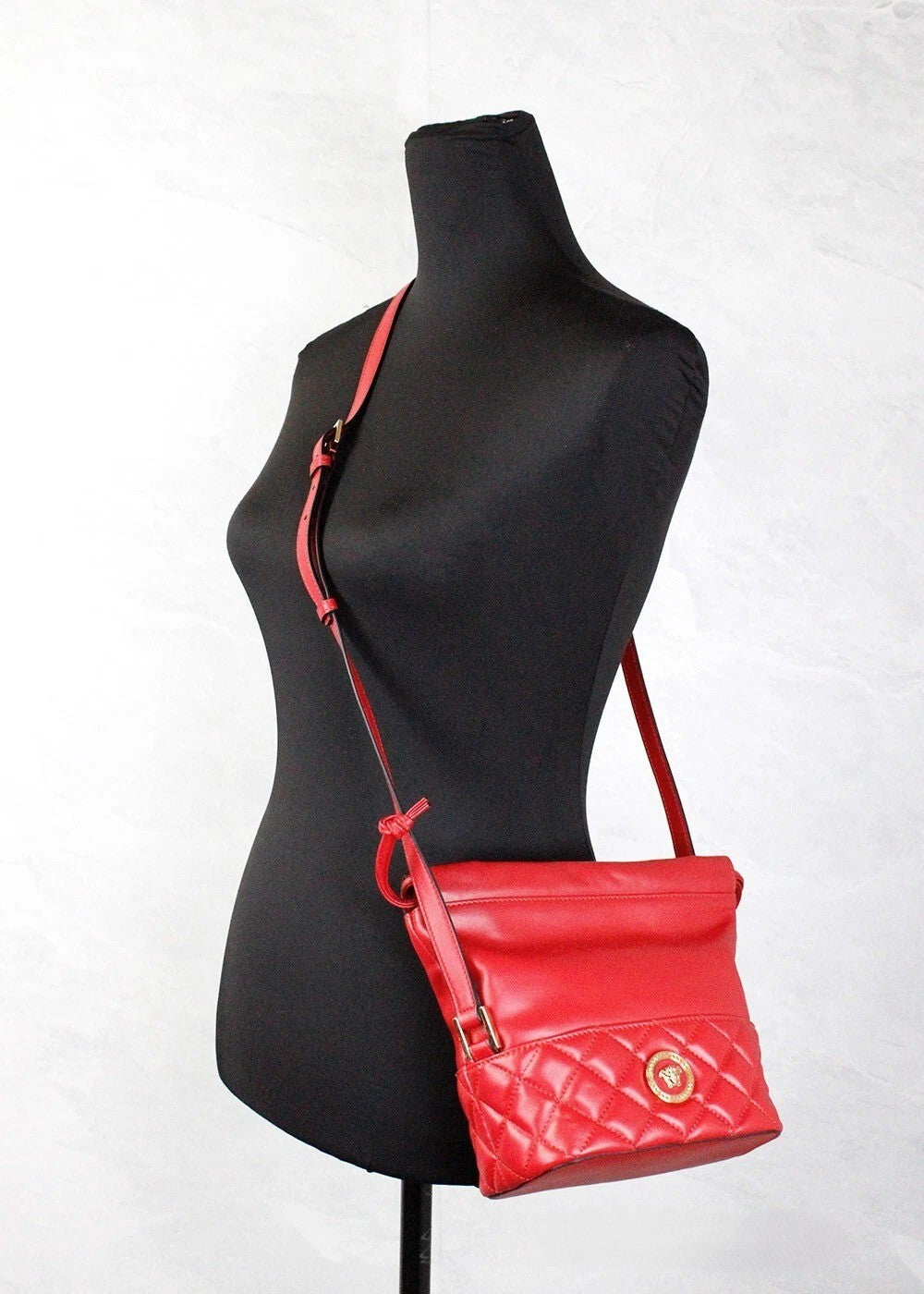 Versace Red Quilted Leather Drawstring Shoulder Bag