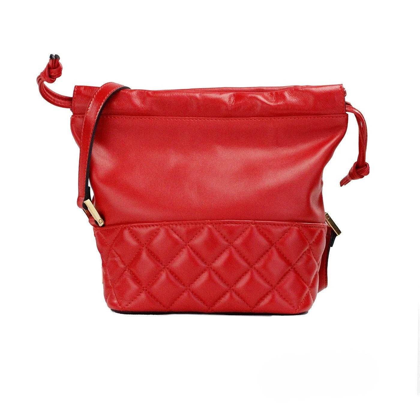 Versace Red Quilted Leather Drawstring Shoulder Bag