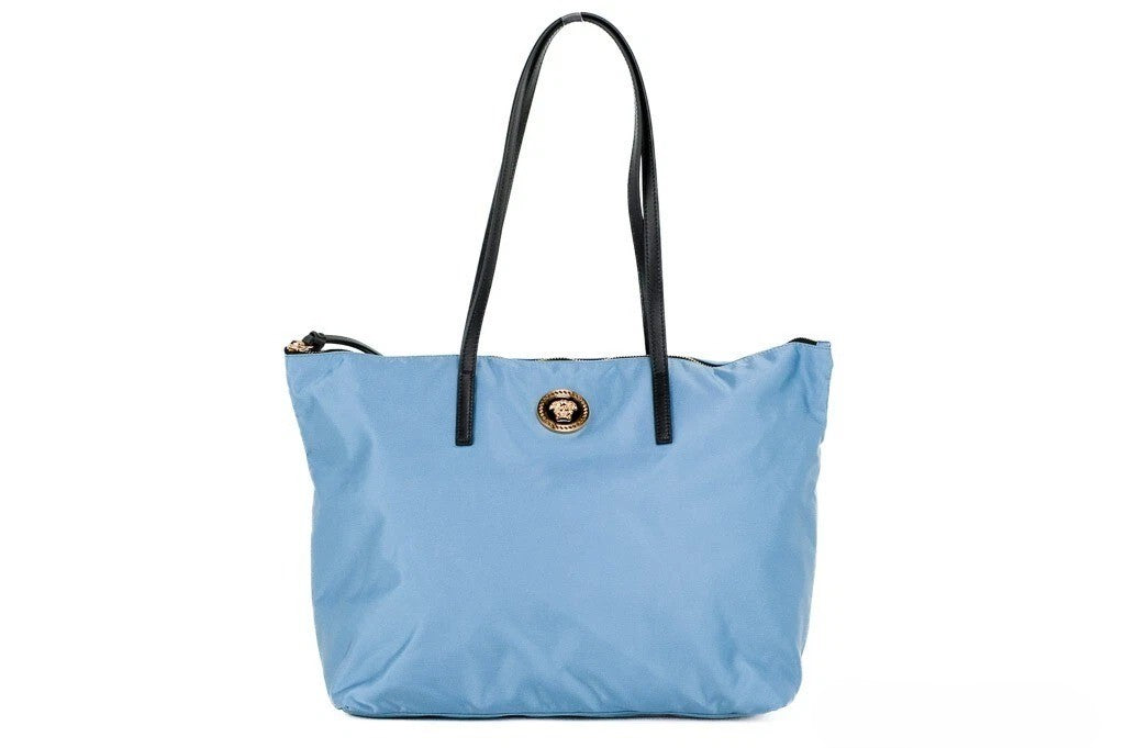 Versace Portuna Medusa Cornflower Blue Nylon Leather Tote Bag
