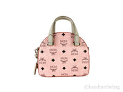 MCM Pink Leather Half Moon Crossbody Bag